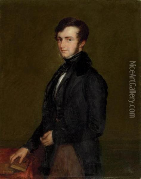 Portrait Of John Davies Gilbert, Three-quarter-length, Standing Beside A Table Oil Painting - John Linnell