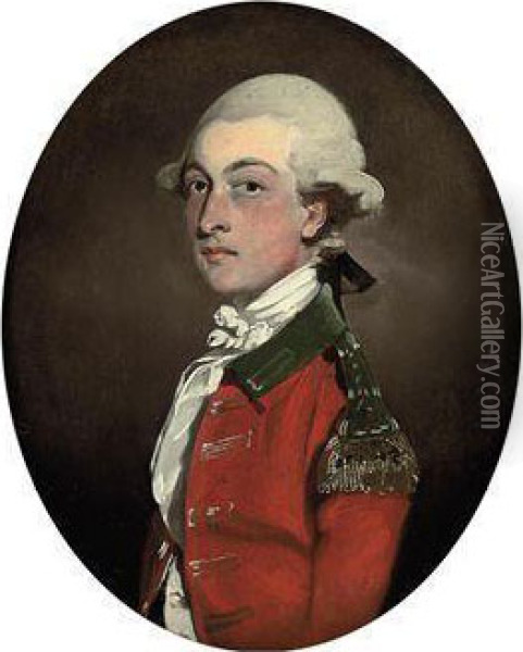 Portrait Of Captain Drake, Small Half-length, In Militarydress Oil Painting - John Downman