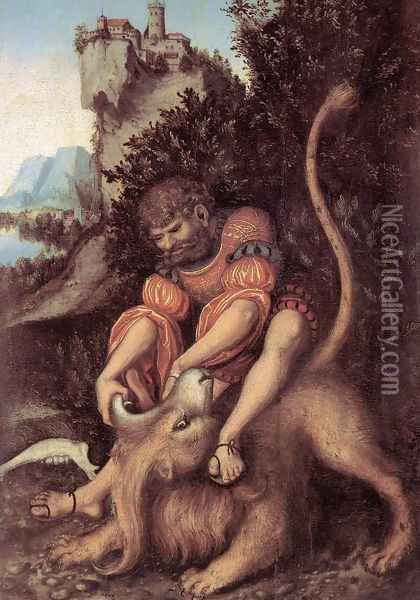 Samson's Fight with the Lion Oil Painting - Lucas The Elder Cranach