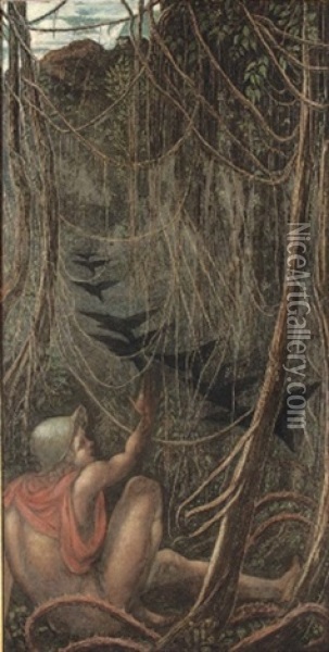 The Little Copse Wood (elijah And The Ravens?) Oil Painting - Reginald F. Hallward
