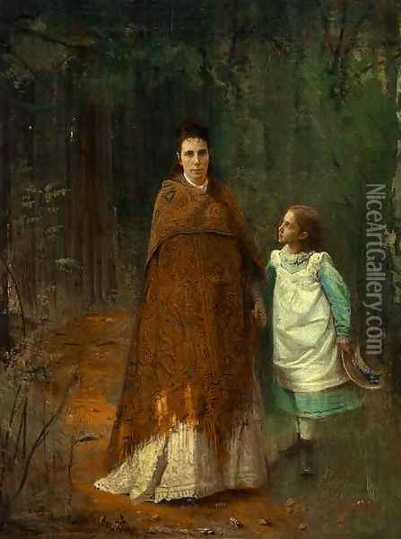 Portrait of the Artist's Wife and Daughter Oil Painting - Ivan Nikolaevich Kramskoy