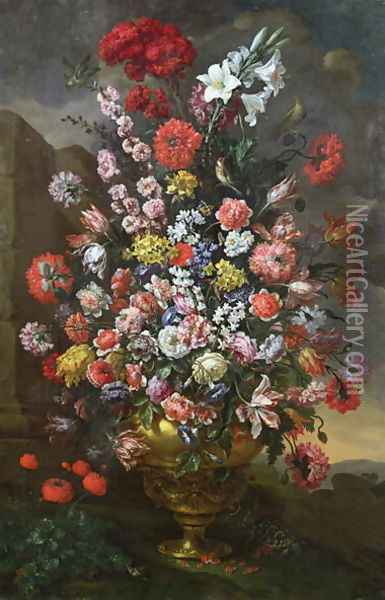 Lilies, tulips, carnations Oil Painting - Bartolommeo Bimbi