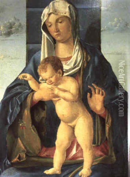 Vierge Tenant L'enfant En Pied Oil Painting - Giovanni Bellini
