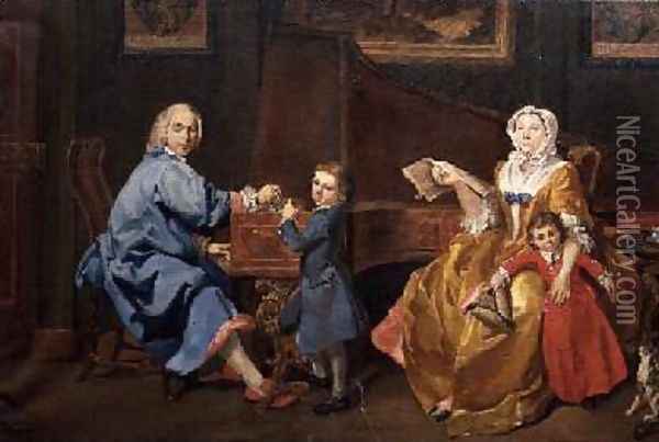 Burckhardt Tschudi with his wife and two children Oil Painting - Philipe Mercier