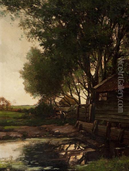Farmstead Oil Painting - Johannes Martinus Bach
