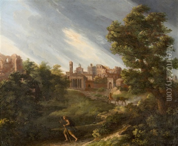 Landscape With Ruins Of The Ancient City Oil Painting - Gaspard Dughet