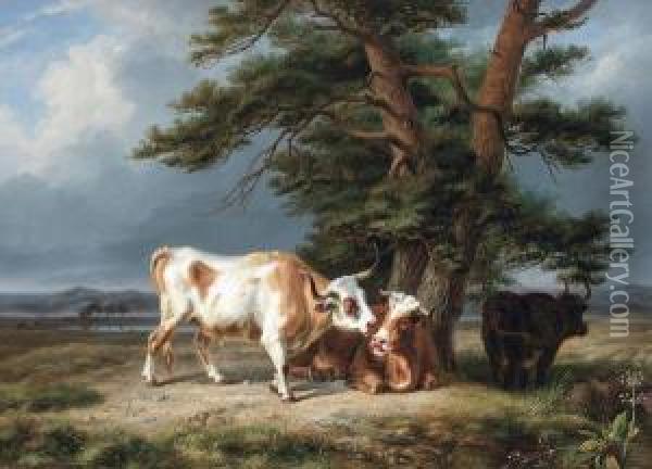 Paysage Avec Betail Oil Painting - Edmond Jean Baptiste Tschaggeny