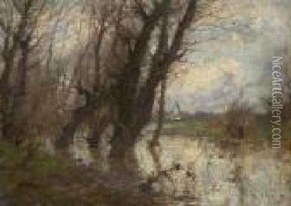 Baume Am Fluss. Oil Painting - Carl, Jutz Jnr.