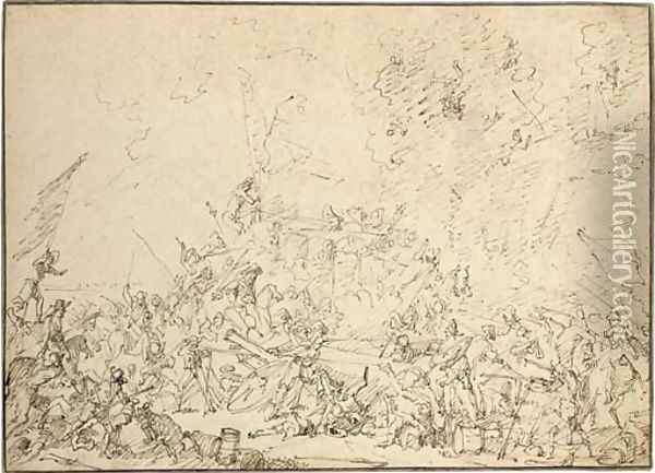 A battle scene with an army attacking the walls of a city Oil Painting - Filippo (Il Napoletano) D'Angeli