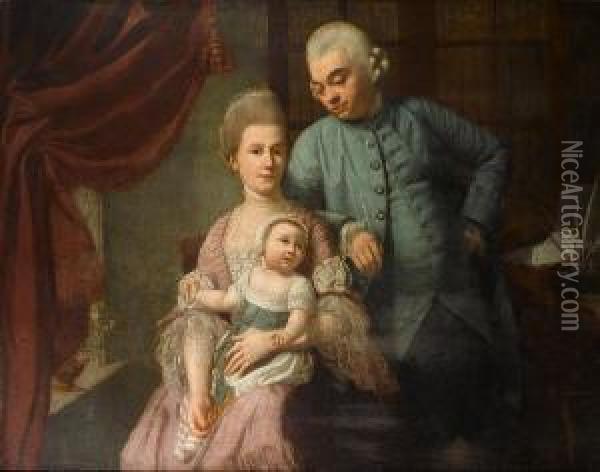 Portrait Of A Family Seated In An Interior Oil Painting - Johann Melchior J. Wyrsch
