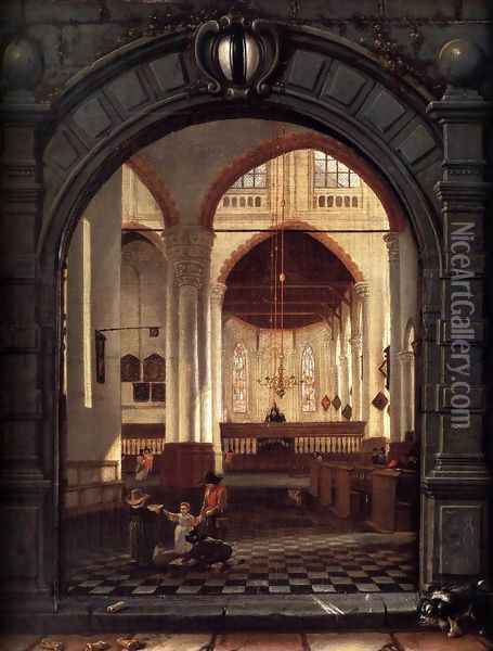 Interior of the Oude Kerk, Delft, Seen through a Stone Archway 1653 Oil Painting - Louys Aernoutsz Elsevier