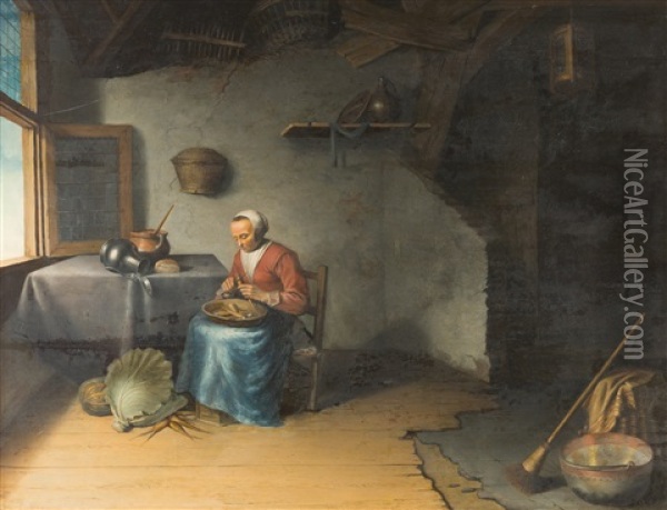 Die Rubenschalerin In Einer Kuche Oil Painting - Jacob van Spreeuwen