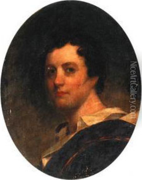 Portrait Of George Gordon, 6th Lord Byron (1788-1824), Bust-length,in A White Shirt Oil Painting - William Edward West