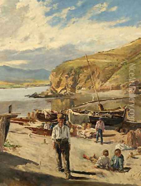 En La playa Oil Painting - Francisco Arasa