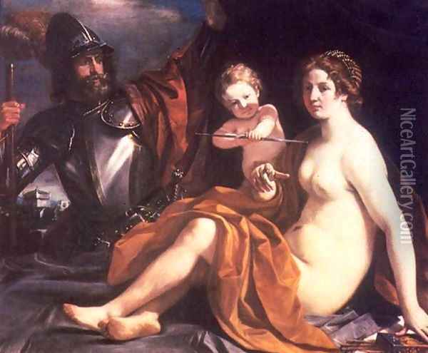 Venus, Mars and Cupid Oil Painting - Guercino