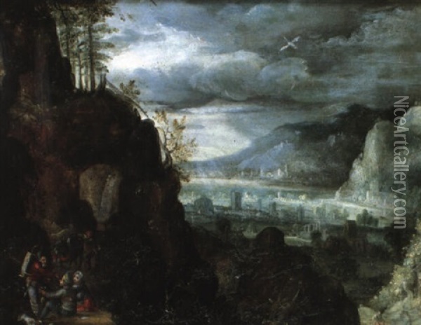 Paysage Montagneux Aux Promeneurs Oil Painting - Frans Floris the Elder