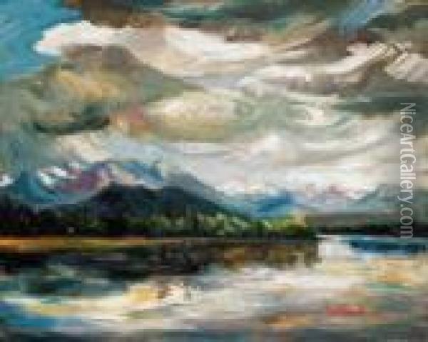 Boat In The River Oil Painting - Josef Karoly Kernstok