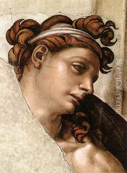 Ignudo -3 (detail) 1509 Oil Painting - Michelangelo Buonarroti