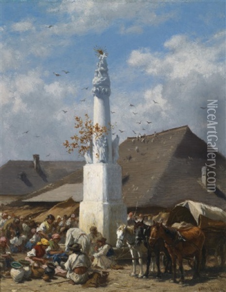 Geschirrmarkt In Szolnok Oil Painting - August Xaver Carl von Pettenkofen