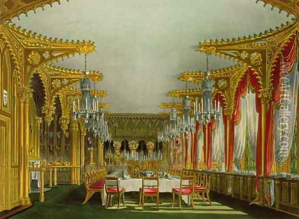 The Gothic Dining Room at Carlton House from Pyne's 'Royal Residences' engraved by Thomas Sutherland (b.c.1785), published in 1819 Oil Painting - Charles Wild