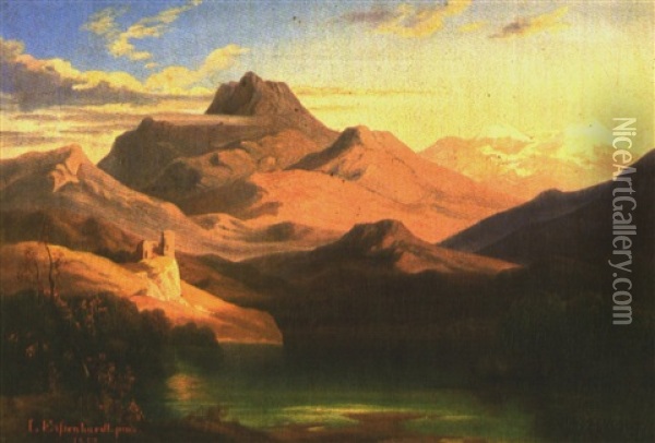 Gebirgslandschaft Mit Ruine Und See Im Morgendlichen Licht Oil Painting - Johannes Eissenhardt
