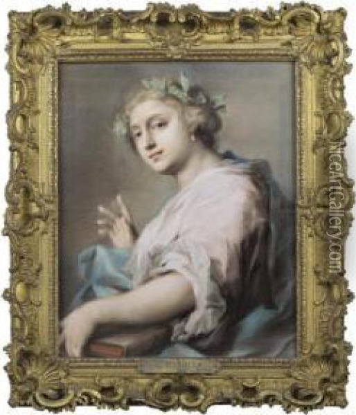 An Allegorical Figure Of A Young Woman Wearing A Laurel Crown Oil Painting - Rosalba Carriera