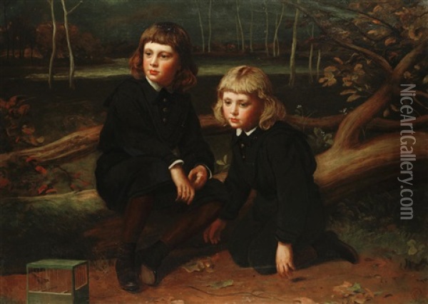 Portrait Of Two Young Boys In The Woods Oil Painting - James Sant