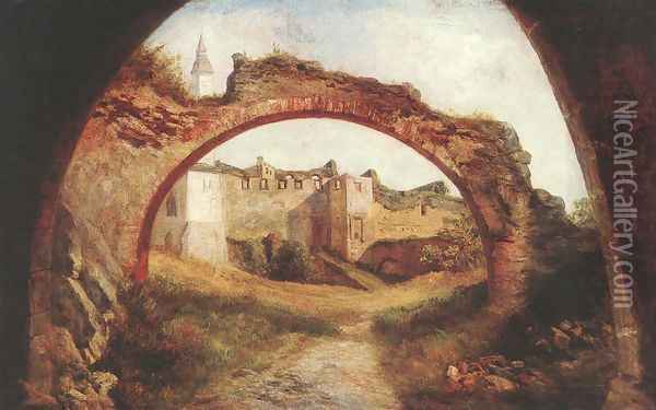 Gate of the Gussing Fortress around 1889 Oil Painting - Karoly Telepy