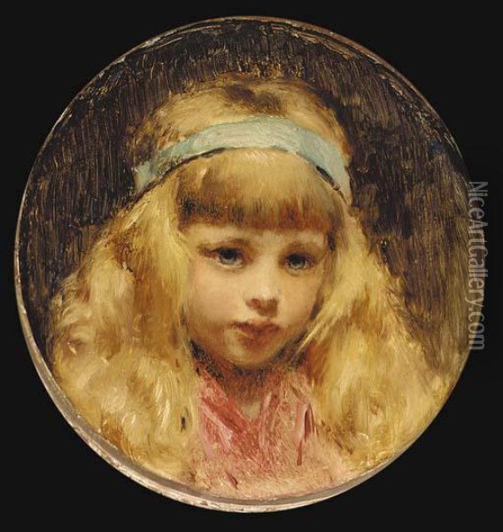 Portrait Of A Young Girl In Blue Headband Oil Painting - Konstantin Egorovich Egorovich Makovsky
