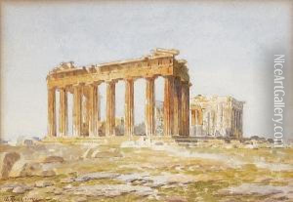 View Of The Parthenon Oil Painting - Emilios Prosalentis