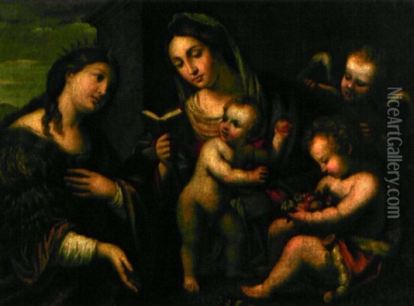 Madonna Mit Kind Und Einer Heiligen Oil Painting - Jacopo Palma il Vecchio