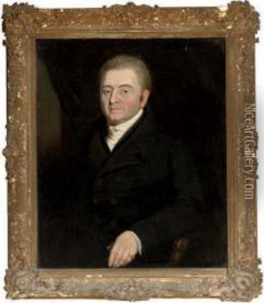 Portrait Of A Gentleman, Seated Half-length, In A Black Suit Oil Painting - William Owen