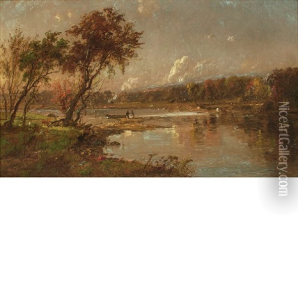 River Landscape (landscape With Figures) Oil Painting - Jasper Francis Cropsey