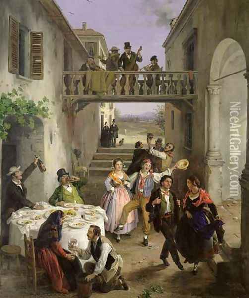 A Wedding at Brianza Oil Painting - Angelo Inganni