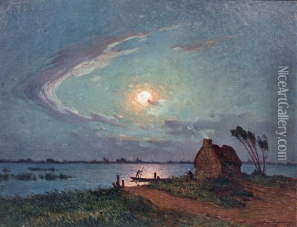 Vue De Briere Au Clair De Lune Oil Painting - Ferdinand du Puigaudeau
