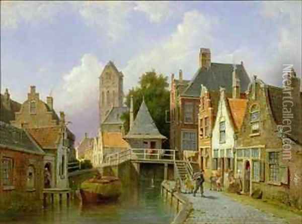 Canal Scene in Holland Oil Painting - Cornelis Christiaan Dommelshuizen