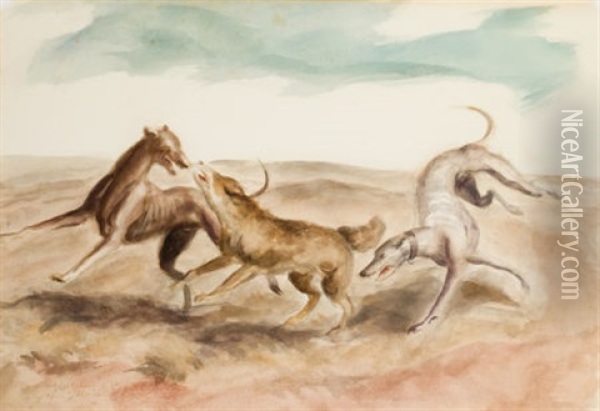 Hounds Catching A Coyote Oil Painting - John Steuart Curry
