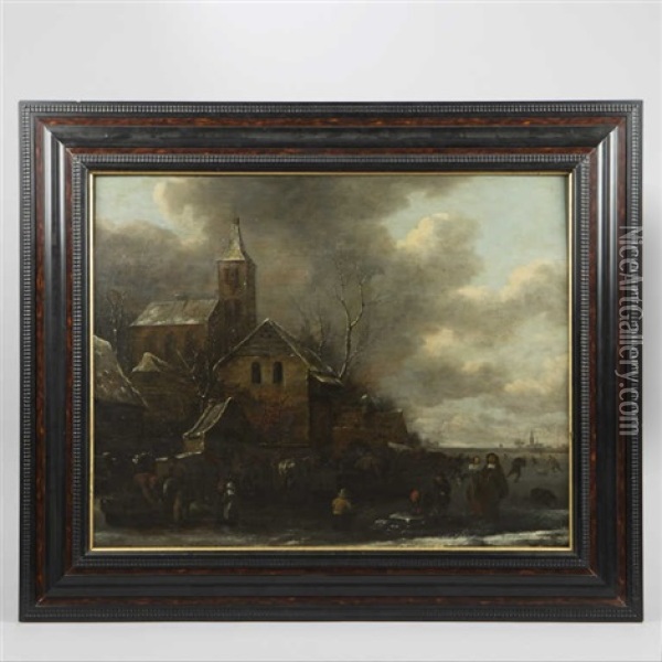 Scene De Patinage En Bordure De Village Oil Painting - Nicolaes Molenaer
