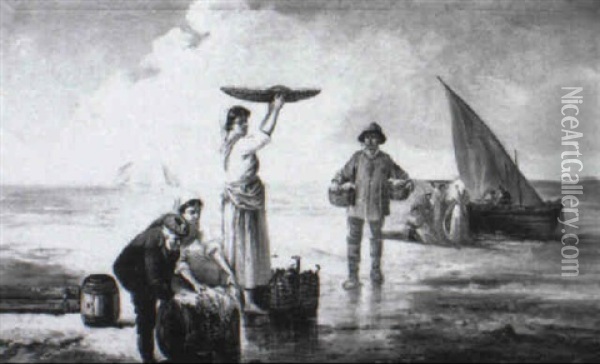 Transportando El Pescado Desde La Playa Oil Painting - Pablo De Uranga