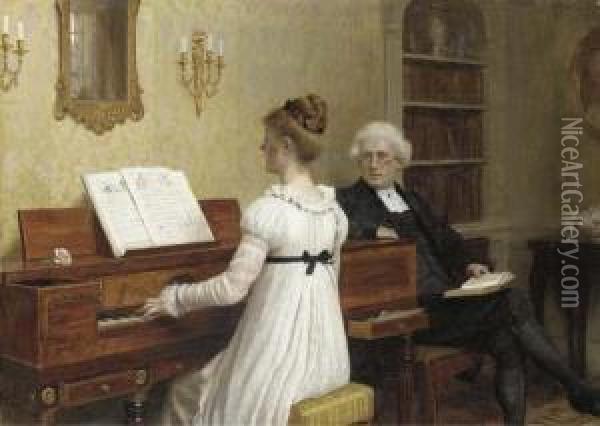 The Piano Lesson Oil Painting - Edmund Blair Blair Leighton