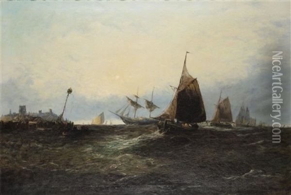 Shipping In A Heavy Swell Off Tynemouth Oil Painting - William Callcott Knell