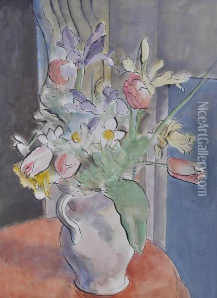 Still Life Vase Of Flowers Oil Painting - Bernard Meninsky
