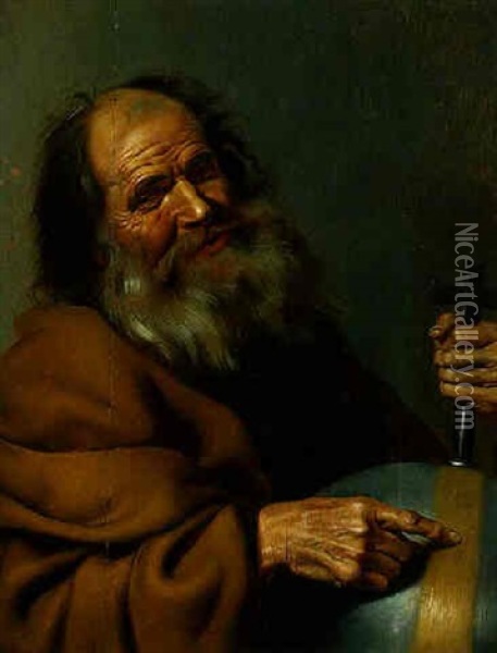 Heraclitus Holding An Orb Oil Painting - Hendrick Bloemaert