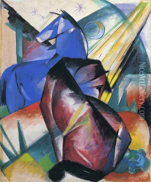Two Horses Red And Blue Oil Painting - Franz Marc