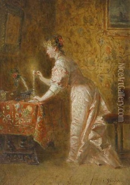 Jeune Femme Au Cachet Oil Painting - Charles Francois Pecrus