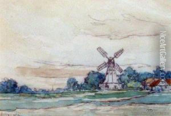 Landscape With Windmill Oil Painting - Petrus van der Velden