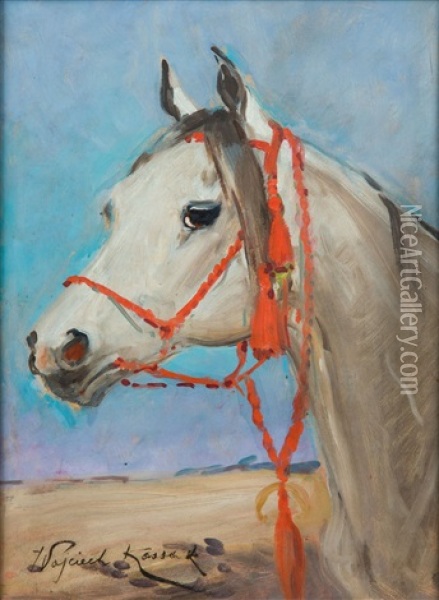 A Study Of A Horse Head Oil Painting - Woiciech (Aldabert) Ritter von Kossak