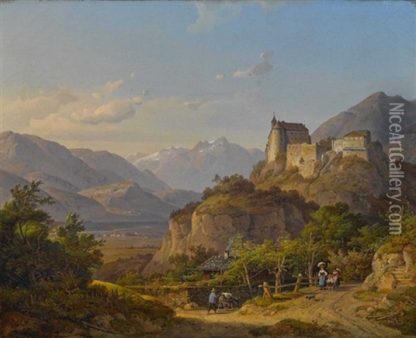 Blick Auf Schloss Tirol Bei Meran Oil Painting - Wilhelm Scheuchzer