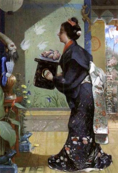 Japanerin Oil Painting - Sergius Hruby