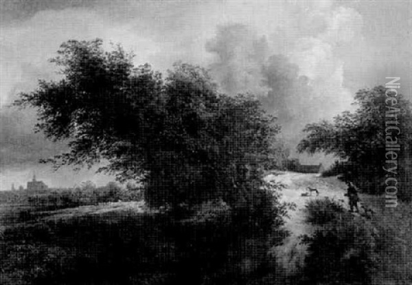 Landschaft Mit Besonntem Hugelweg Oil Painting - Jacob Van Ruisdael